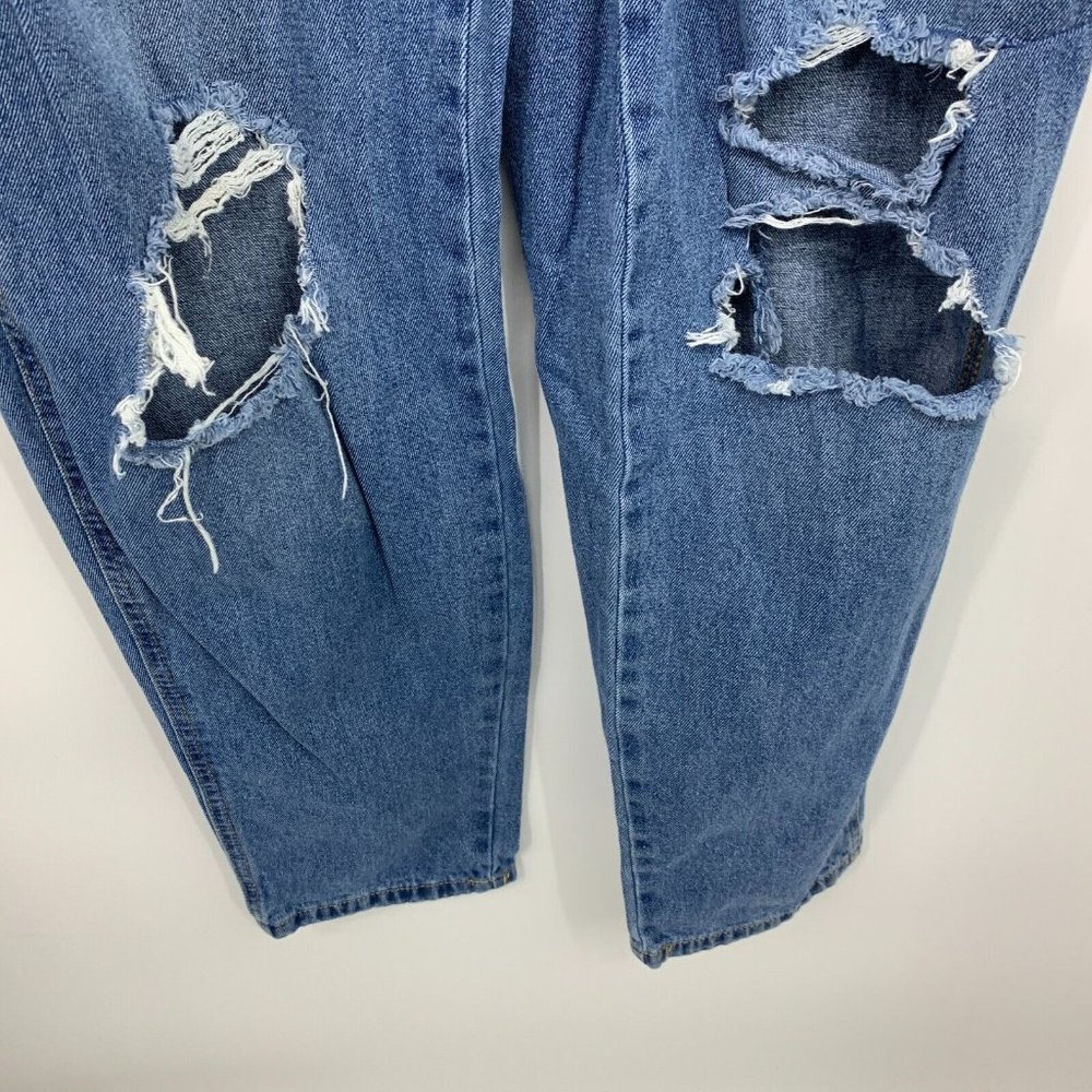Arizona Denim Overalls Blue Distressed Straight Leg Jeans - Picture 5 of 9